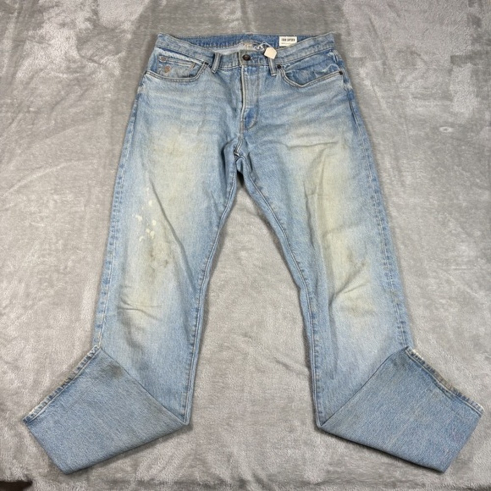 Todd Snyder Jeans Mens 31x32 Blue Light Wash Straight Leg Stretch Distressed